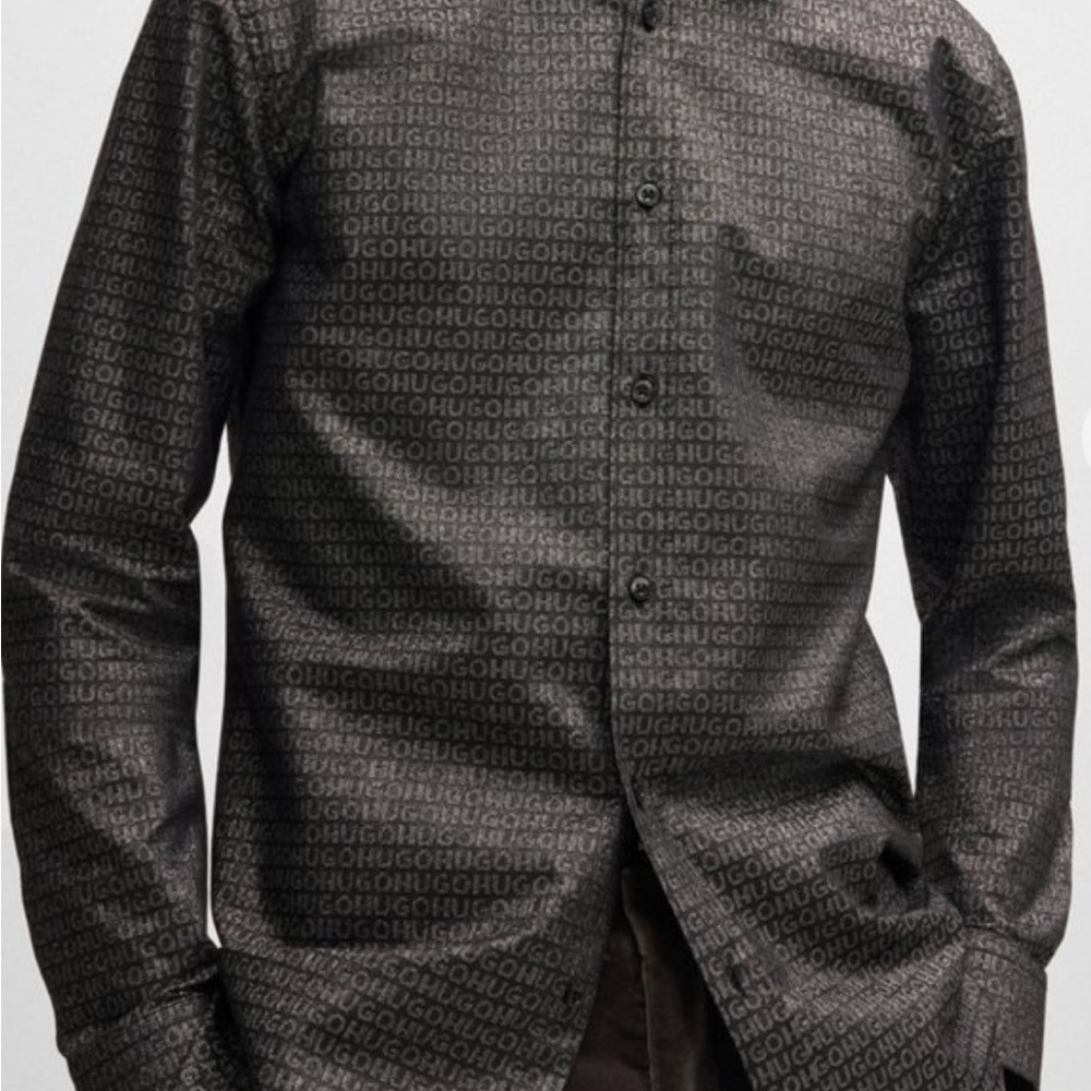 HUGO Jacquard Logo Button-Up Shirt